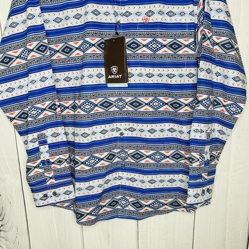 Ariat Ryder Classic Fit Aztec Print Button Down Shirt Sz M Blue Long Sleeve NWT - Picture 3 of 9